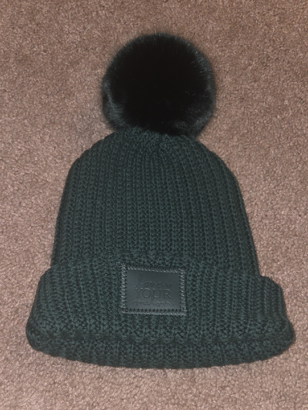 Cozy Knit Pom Beanie in Dark Green